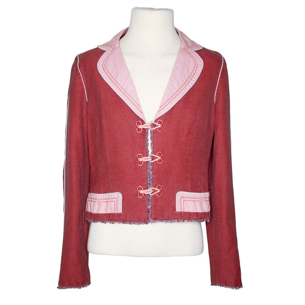 Marc Jacobs Vintage Y2K Red Pink Plaid Fringe Blazer 2000s 00s SZ S